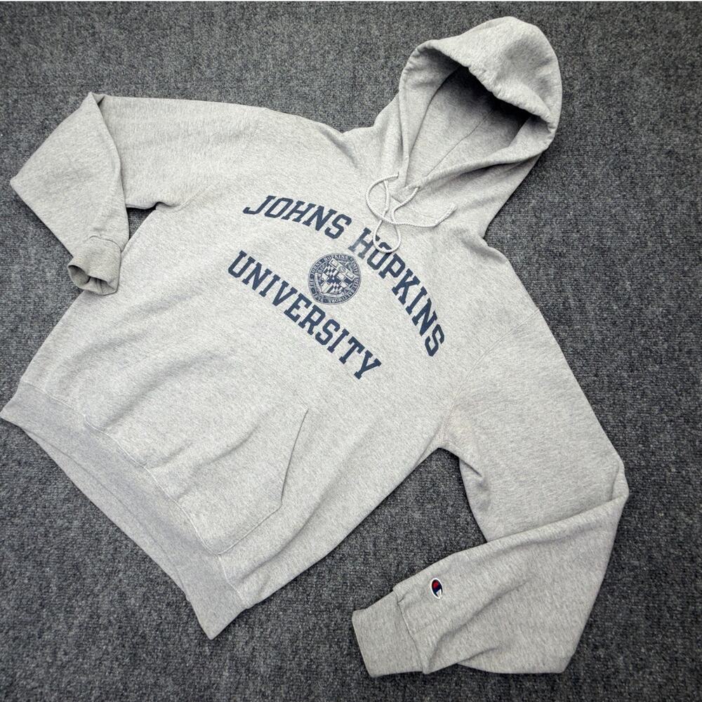 VINTAGE Champion Johns Hopkins University Hoodie Mens M Gray Collegiate